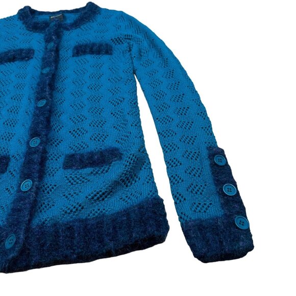 James Coviello for Anna Sui Wool Blend Sweater Cardigan in Teal Blue Women's P S - Picture 5 of 10